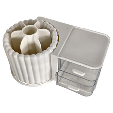 iSFun 旋轉化妝品收納盒 23.5 x 10 x 13cm + 圓筒徑13.5cm 640g, 白色, 1個