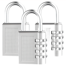 防盜密碼鎖 Set 3, 鋅合金+不鏽鋼材質，大號四碼, 3 x 1 x 6.5cm, 銀色