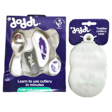 doddL 人體工學兒童學習餐具組 4件組, 藍莓紫, 刀子 + 叉子 + 湯匙 + 攜帶盒, 1組