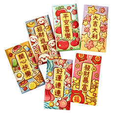 春節創意紅包袋 8.8x16.8公分珠光紙紅包袋, 6個