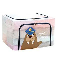 iSFun 天真動物收納箱 雙開拉鍊 摺疊鋼架 防潮透氣, 海象 棕色, 1個