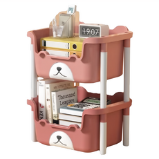 妃妃嚴選 熊熊收納推車 收納架 無滑輪 粉色, 2層