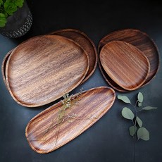造型餐盤, 1組, 胡桃木, 5件組餐盤