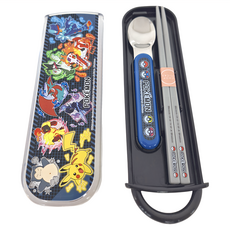 Skater 銀離子兒童餐具兩件組 附收納盒 寶可夢, 湯匙 + 筷子, 藍灰, 1組