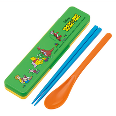 Skater 銀離子兒童餐具組 附收納盒, 盒子188 x 47 x 18mm + 筷子180mm + 湯匙180mm, 維尼與跳跳虎 綠色, 1組