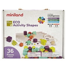 miniland ECO幾何3D形數色穿繩組 36條 12個引導練習題 培養觀察力思考力 西班牙原裝進口穿線主題玩具, 1組