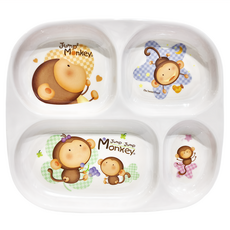 Sanpuli 山蒲利 跳跳猴四格盤 M-101 美耐皿餐盤 243x216x23mm, 2個