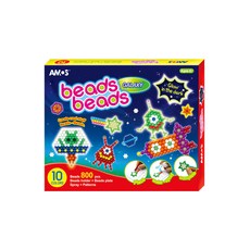 AMOS 阿摩司 益智水拼珠 套裝 含800顆珠子 10種顏色 黑暗中發光, 太空怪物 多色, 1盒