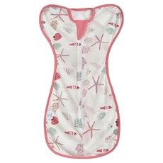 Kori Deer 可莉鹿 清新北歐風竹節棉網眼透氣嬰兒蝴蝶型包巾 砂石海星 M可伸袖 (5-9kg), 1入, 粉色系