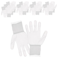 嘉鴻牌 合手型棉紗 PU塗指手套 L 10雙 白色灰邊 工作手套 棉手套, 1組