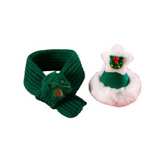 Pet Life 夢幻針織毛線寵物圍巾組, 聖誕樹綠色五角帽造型, 寵物保暖時尚配件, M, 聖誕樹，綠色五角帽, 1組