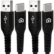 Home Planet 快速充電編織防斷裂Type-C充電線, 黑色, 2條, 2m