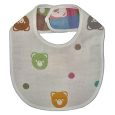 OP Mini 六重紗圍兜 - 彩色熊, 白底紅藍點點，100%棉，日本製, 1歲以下