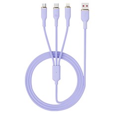 OMG 100W一拖三快充線 USB-Lightning/Micro USB/Type-C, 1.5m, 丁香紫, 1條