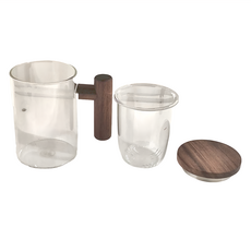 KOTI 日安生活 質感透明茶水分離泡茶杯套裝 高硼矽玻璃, 黑胡桃木, 370ml, 1組