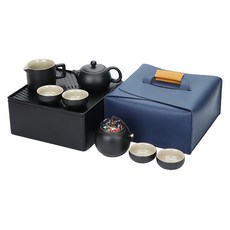 皮袋旅行茶具, 收納盒21.5 x 10cm + 收納包23 x 11cm + 西施壺12 x 7cm + 茶杯6.3 x 3cm + 茶海11.5 x 6cm + 茶葉罐8.6 x 9.3cm, 藍色, 1組