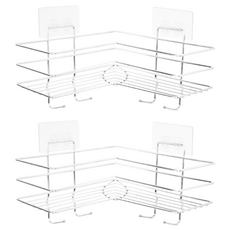 Green Bell 綠貝 304無痕L型轉角架 - 超強承重 免釘免鑽 不殘膠不傷牆面 可水洗重複貼, 烤漆L型 白色 + 透明色, 2個