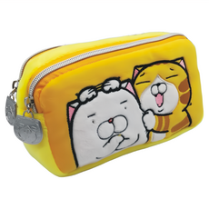 收納王妃 白爛貓絨毛雙拉鏈筆袋 3歲以上, 黃色 + 白色, 1個