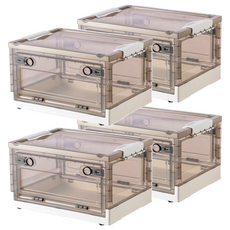 Mega 莫蘭迪雙開式可折疊滑輪收納箱, 茶白色, 51 x 36 x 30cm, 4個