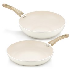 QUEEN SENSE Rose系列 IH平底鍋具 2件組, 平底鍋 28cm*1個+深型平底鍋 28cm*1個, 奶油白, 1組