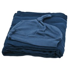 lulujo 竹纖維帽子包巾組, 70%竹纖維+30%棉, 防蟎抗菌,柔軟舒適, 海軍藍