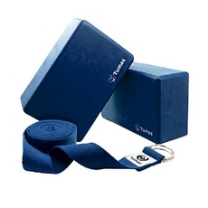 Tumaz 月熊 EVA瑜珈磚繩組, 瑜珈磚22.5 x 14.5 x 7.5cm + 瑜珈繩300cm, 紳士藍, 1組