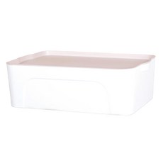 品屋 雅致收納箱 優質PP材質 磨砂質感 底部擡高防滑設計 44.5x30x14cm, 粉色 蓋+ 白色, 1個
