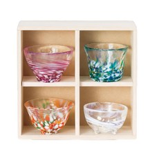 ADERIA RETRO 手作四季清酒杯木盒禮盒, 粉色 + 綠色 + 橘色 + 白色, 1盒
