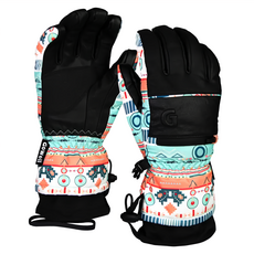 WELL FIT 威飛客 女款 防水滑雪手套 五指，高級印花布料，高級防水套保暖棉, L, 波西米亞, 1雙