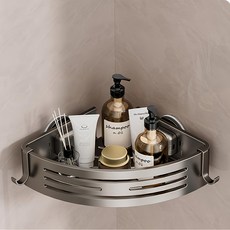 HOUDER 吸盤式太空鋁置物架 三角 升級加高, 槍灰色, 1個