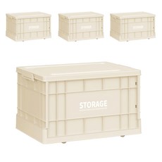 FAmILyLIFE 生活 工業風附輪可疊加折疊收納箱 33L, 4個, 奶油白