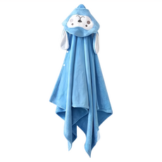 ANTIAN 吸水速乾不掉毛 兒童珊瑚絨連帽斗篷浴巾 140 x 70cm, 1條, 藍色