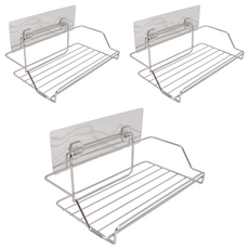 Easy 易立家 304不鏽鋼無痕掛勾 廚房浴室收納置物架, 免釘免鑽設計, 銀色, 3個