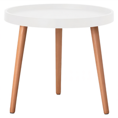 E-home 伽法爾北歐造型小圓几, MDF材質桌面, 防水易清潔, 立體桌沿, 實木腳, 白色, 1個