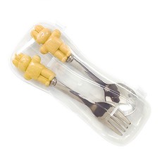 Romane corp. Donatdonat 兔子造型不銹鋼餐具組 黃色, 收納盒+湯匙+叉子, 1組