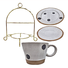 JUST HOME ..., 5740-16A 平盤 21.7 x 2.5cm 2個 + 盤 16 x 1.5cm 2個 + 咖啡杯 220ml 12.5 x 9.5 x 7cm 2個 + 盤架 32 x 30 x 22.5cm, 1組