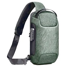 WEIXIER 防盜鎖多功能大容量收納休閒腰包 出國安心 快速裝填USB充電孔, 33 x 16 x 11cm, 綠色