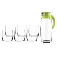 Ocean Divano Set 玻璃水壺, 1660ml水壺 265ml玻璃杯, 1組, 壺 x 1 + 杯 x 6, 綠色