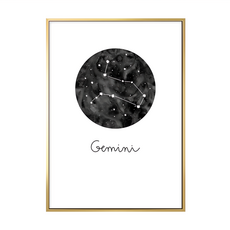 雙子座 Gemini 星座掛畫, 30 x 40cm, 金色