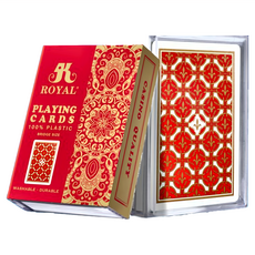 ROYAL 樂友 一級玩家磨砂防水 100% 塑膠 耐用 撲克牌組, 磚紅鳶尾紋, 1盒