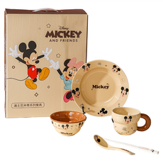 迪士尼 淘趣米奇一人食餐具組, 可愛卡通陶瓷碗盤杯套裝, 1組