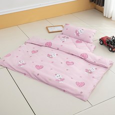 Annette 舒柔棉加大止滑睡墊3件組, 粉色 愛心喵喵