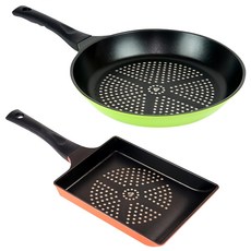 Kitchen-Art 鑽石不沾鍋兩件組, 平底鍋28cm + 煎蛋鍋24cm, 橘色 + 綠色, 1組