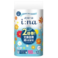 elleair 艾黎艾爾 i:na 2倍巻 單層捲筒衛生紙 100%原生紙漿 12捲, 100m, 1袋