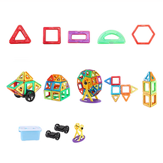 百變磁力片 益智玩具84件 大號積木玩具組 (收納盒 + 摩天輪支架 + 車輪), 1組