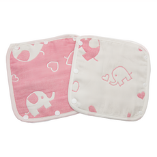 OhBabyLying 六層紗背帶口水巾3條組 - 純棉 方巾款式, 粉色大象, 1組