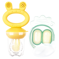 haakaa 矽膠咬咬樂迷你套組, 咬咬樂+迷你輔食模具, 嬰幼兒餵食, 芥末黃, 1組
