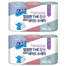 Scott 可麗舒 捲筒式一次性洗碗巾 40張, 粉色 + 天藍色 + 薄荷綠色, 3捲, 2袋