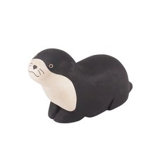 T-LAB 手工木偶 水獺 WDCV09KWUS, 可愛木質動物玩偶擺飾, 1個, 黑/白