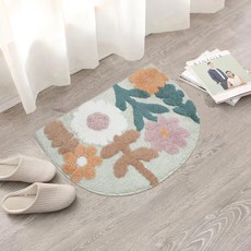 CasaBella 美麗家居 吸水踏墊 聚酯纖維 TPR防滑, 80 x 50cm, 半圓 綠色花款, 1個